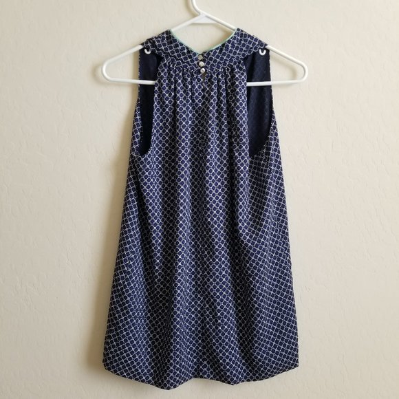 Vince Camuto Halter Neck Blue with Mint trim Printed Blouse S - Picture 5 of 6